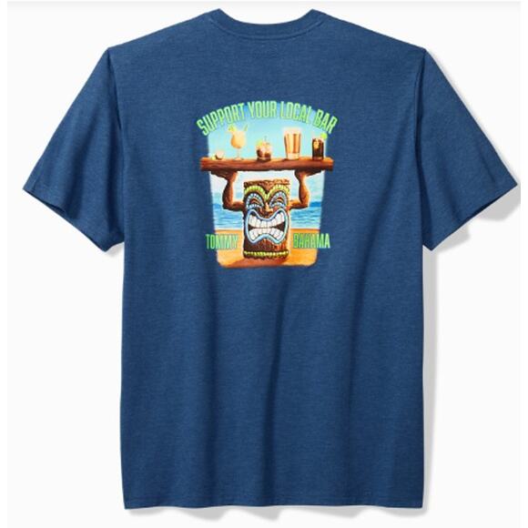 Tommy Bahama Support Your Local Bar Short Sleeve Graphic Tee Men's M Blue NWT - Picture 2 of 8